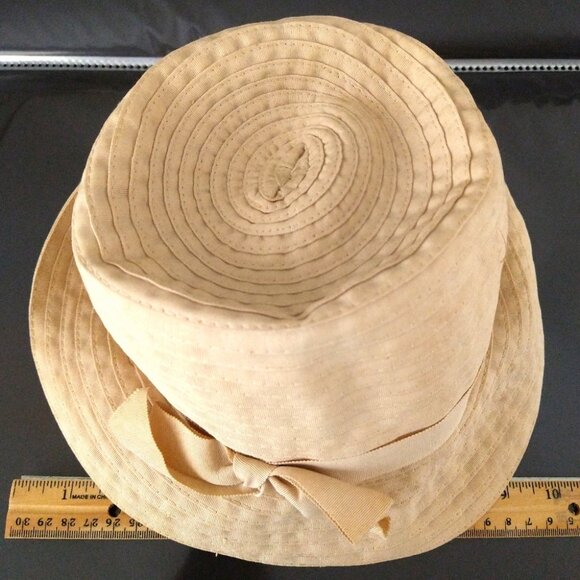 Vintage Palmer Ribbon Hat Size Small Ladies Tan Cloche With Bow - Picture 2 of 16
